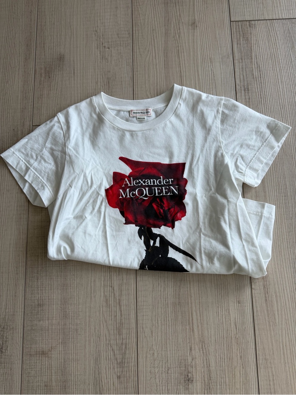 Alexander McQueen White Tee with Red Rose Logo